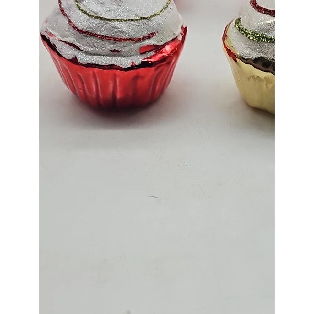 Glass CUPCAKE ORNAMENTS Christmas Blue and Pink Sprinkles 2